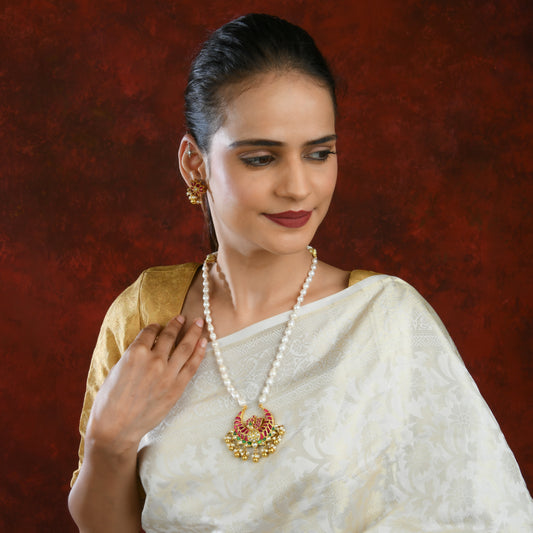 Peacock Pearl Gold Plated  Silver Kundan set