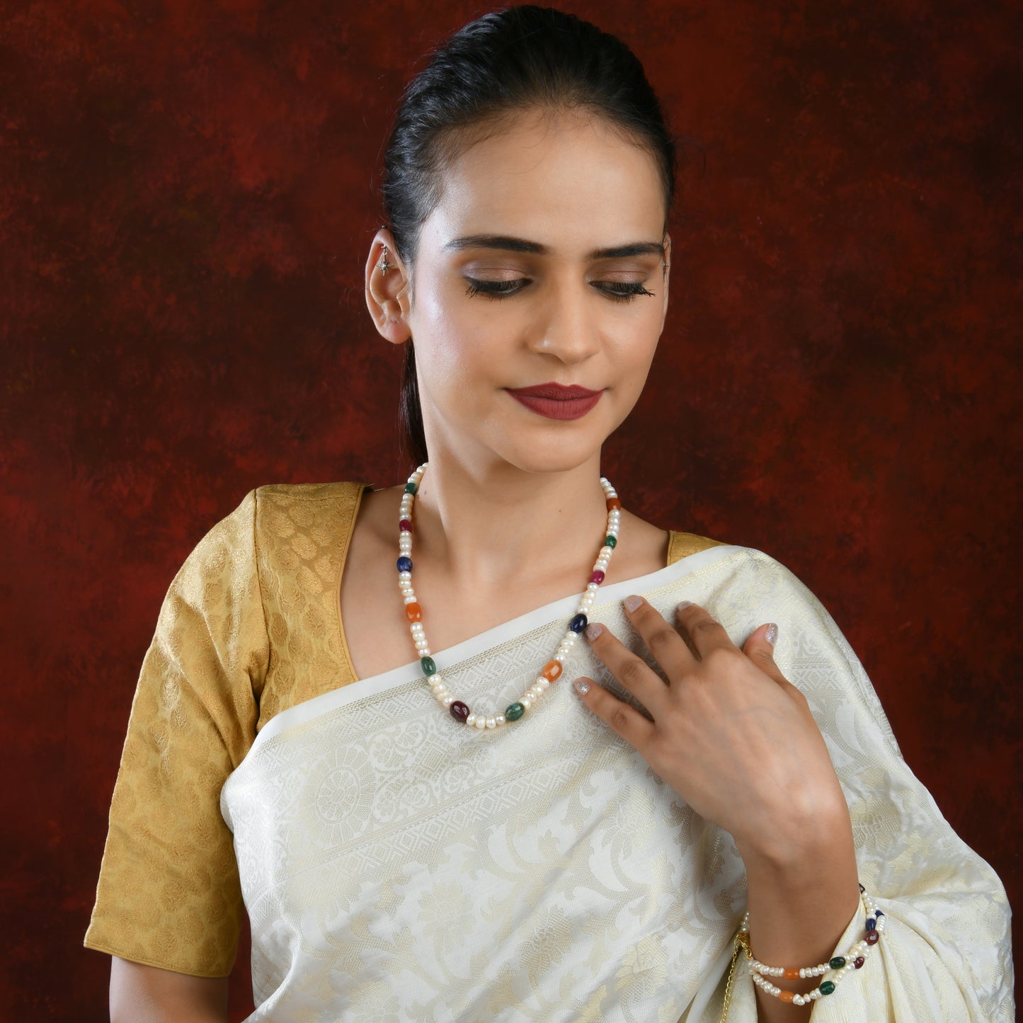 Freshwater Pearl  Multi Stone Necklace