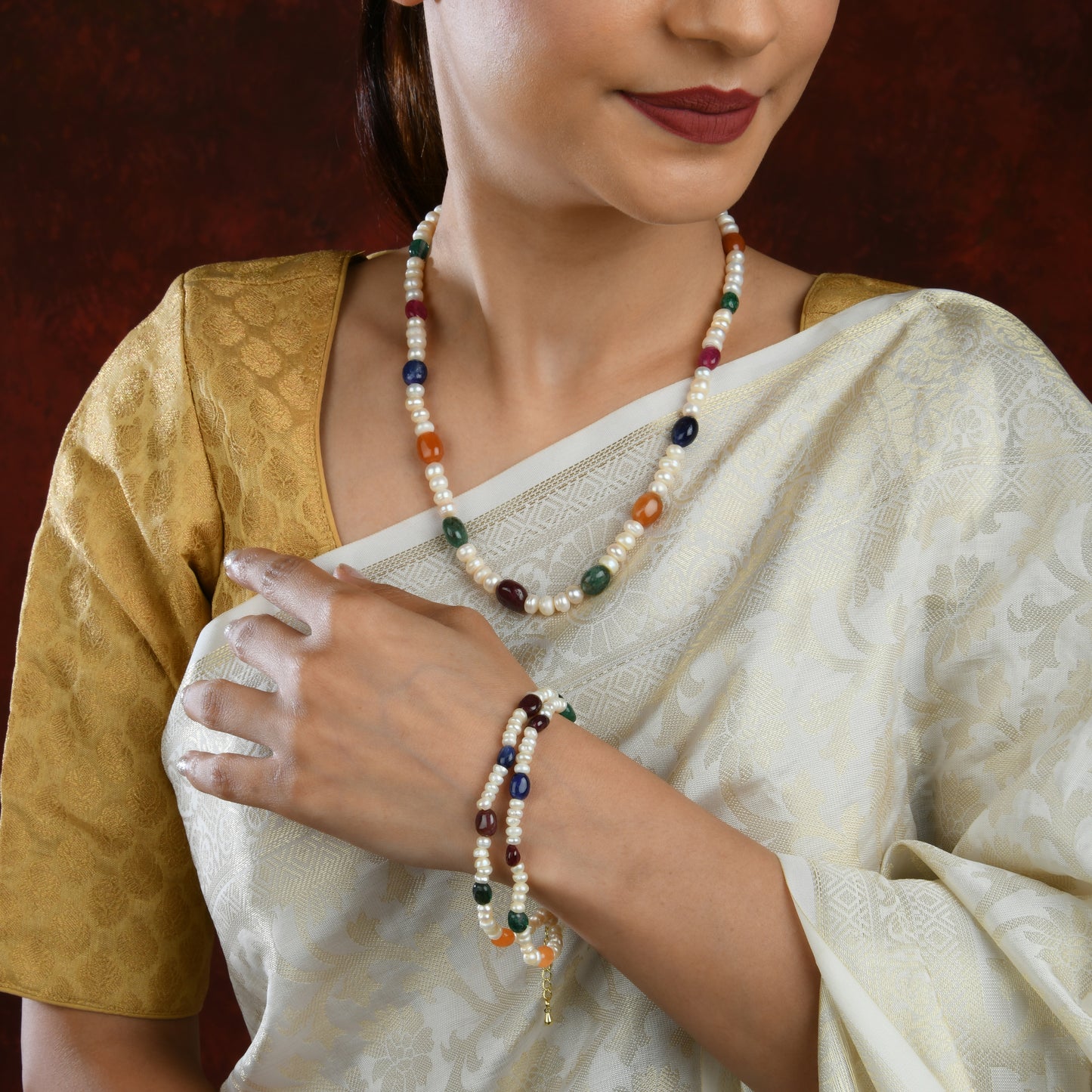 Freshwater Pearl  Multi Stone Necklace