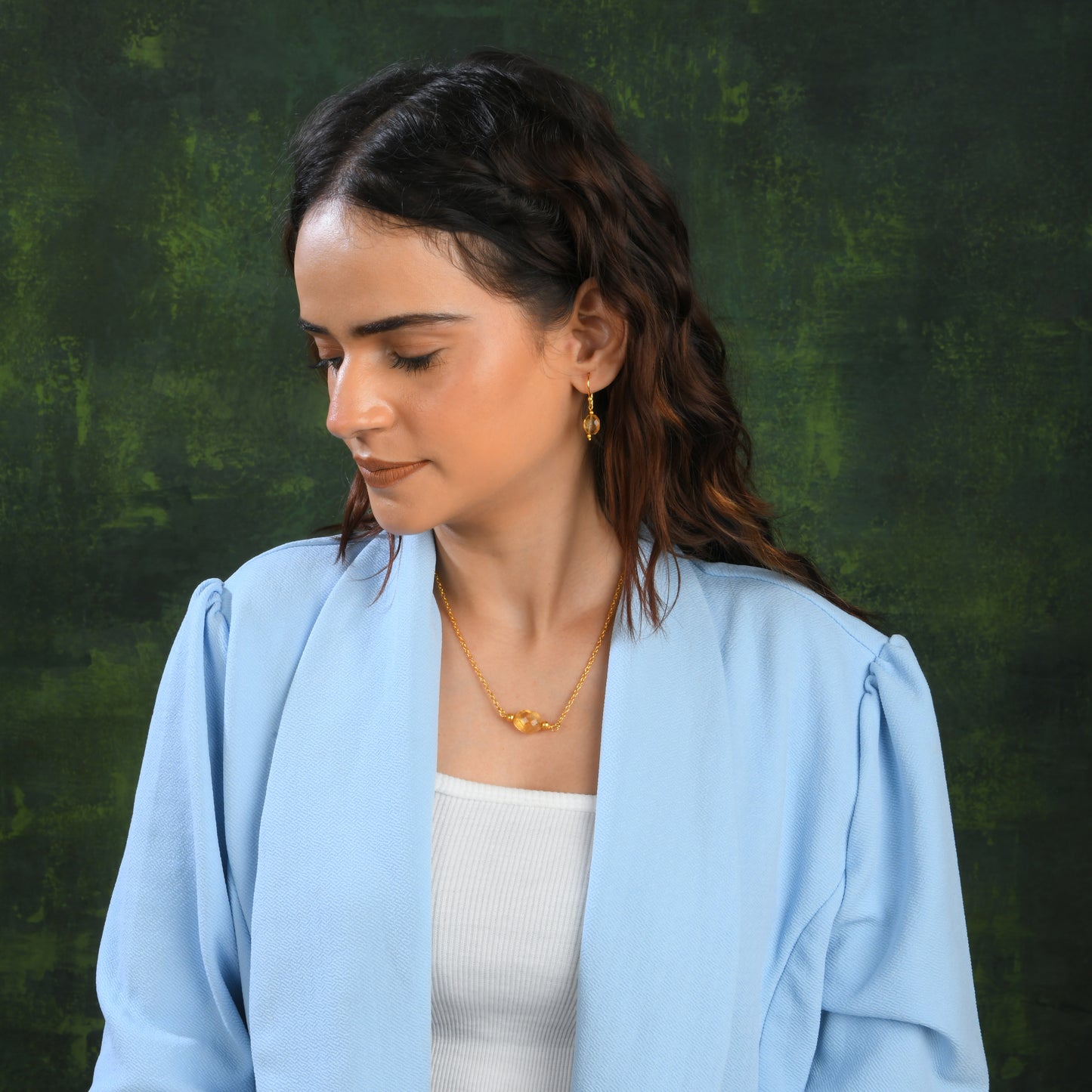 Minimal Faceted Citrine Set