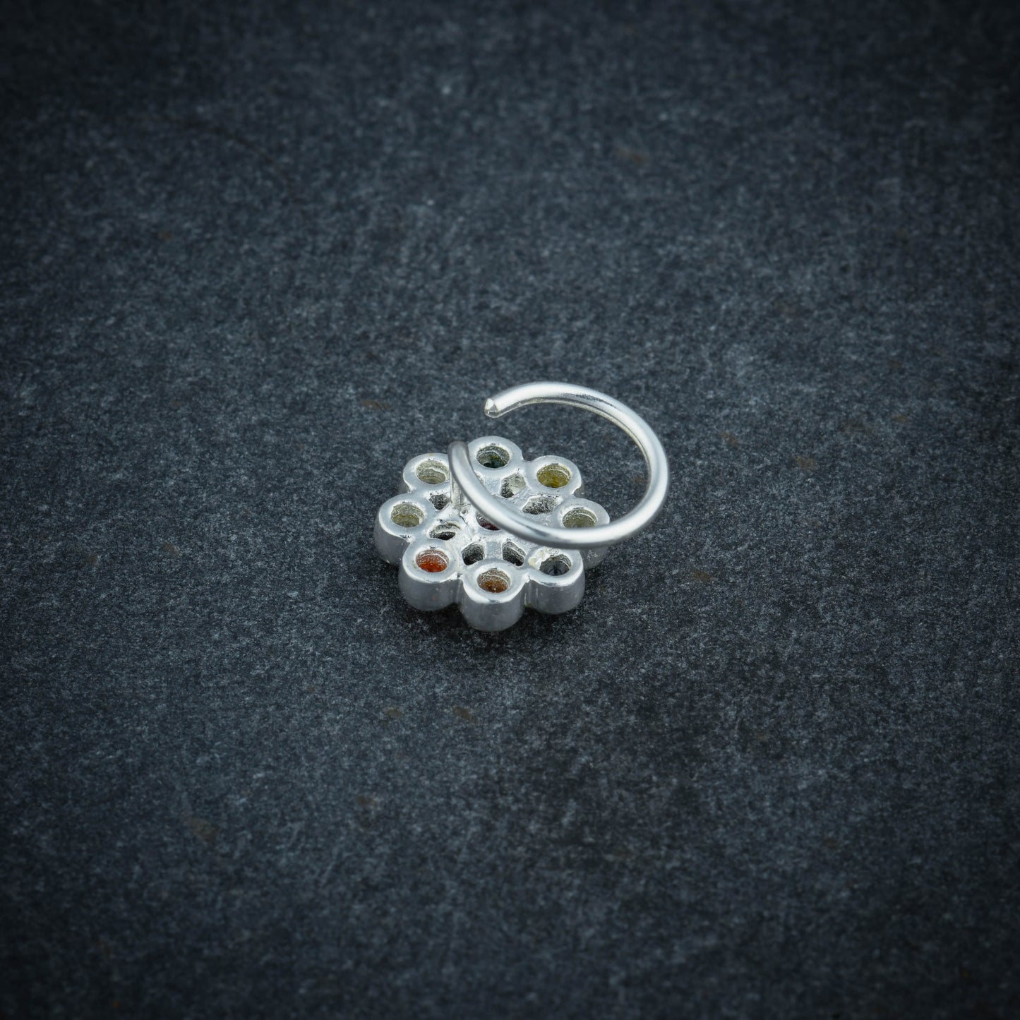 Nav Ratna Wire Type Silver Nose Pin