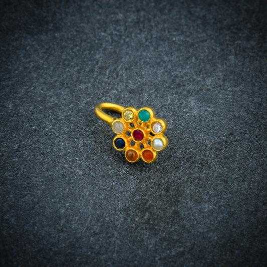 Nav Ratna Gold Plated Silver Clip On Nose Pin