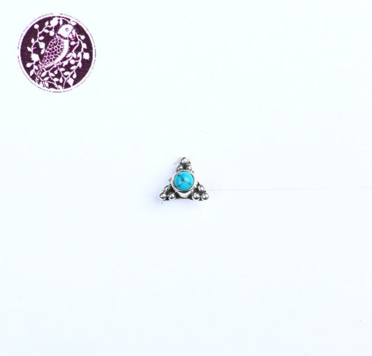 Turquoise Triangle Silver Nose Pin