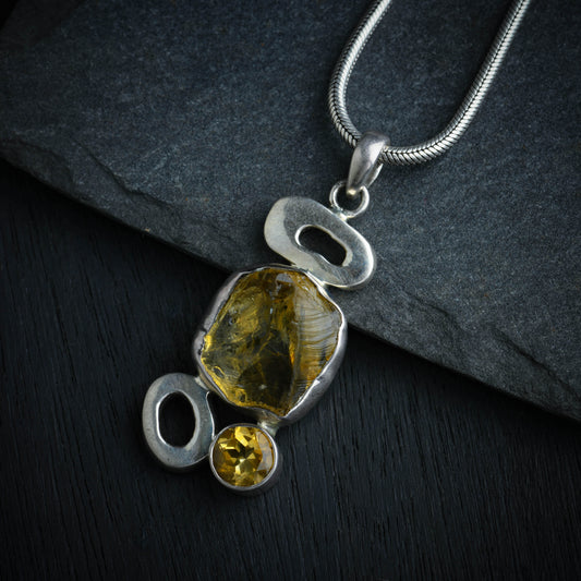 Uncut Citrine Silver Pendant