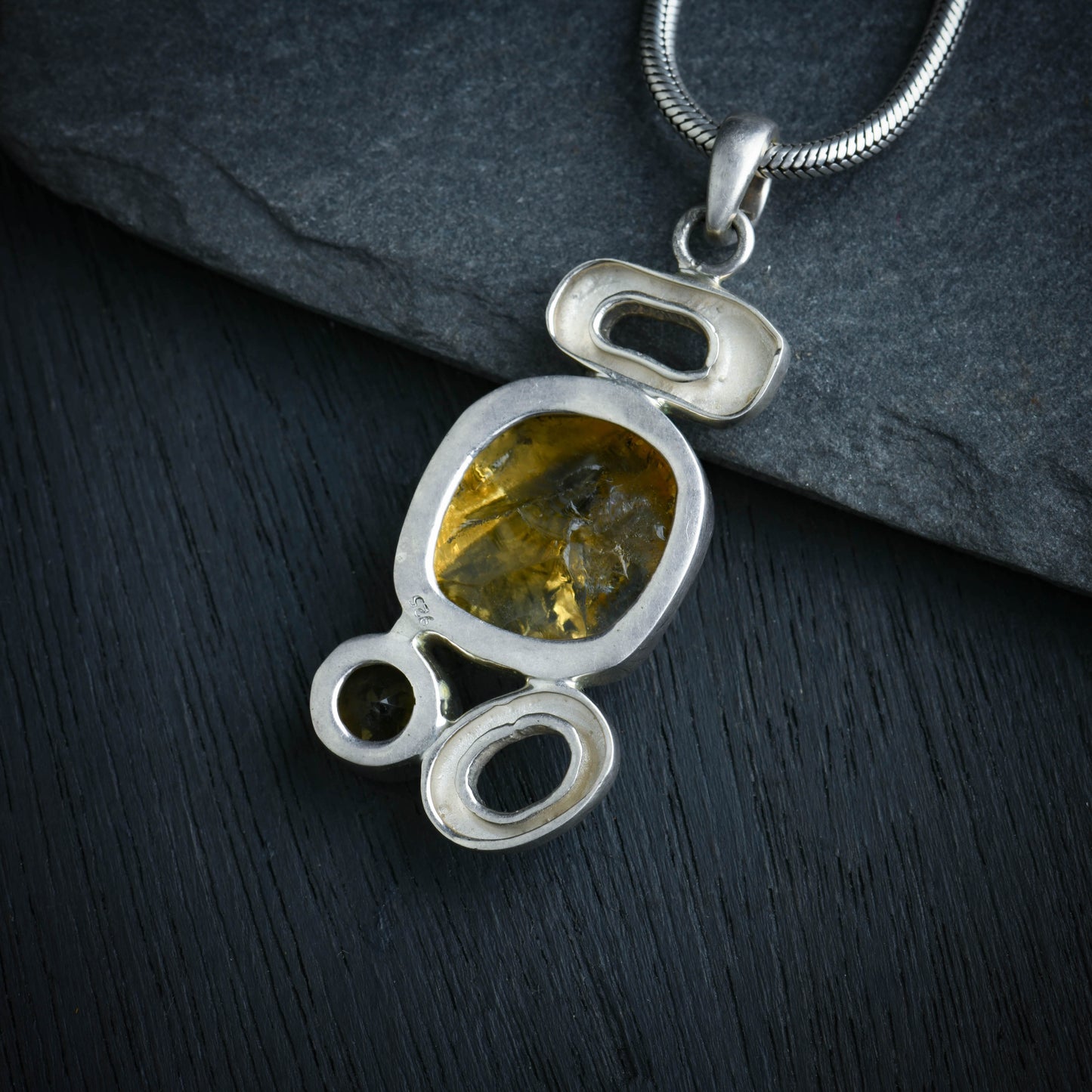 Uncut Citrine Silver Pendant