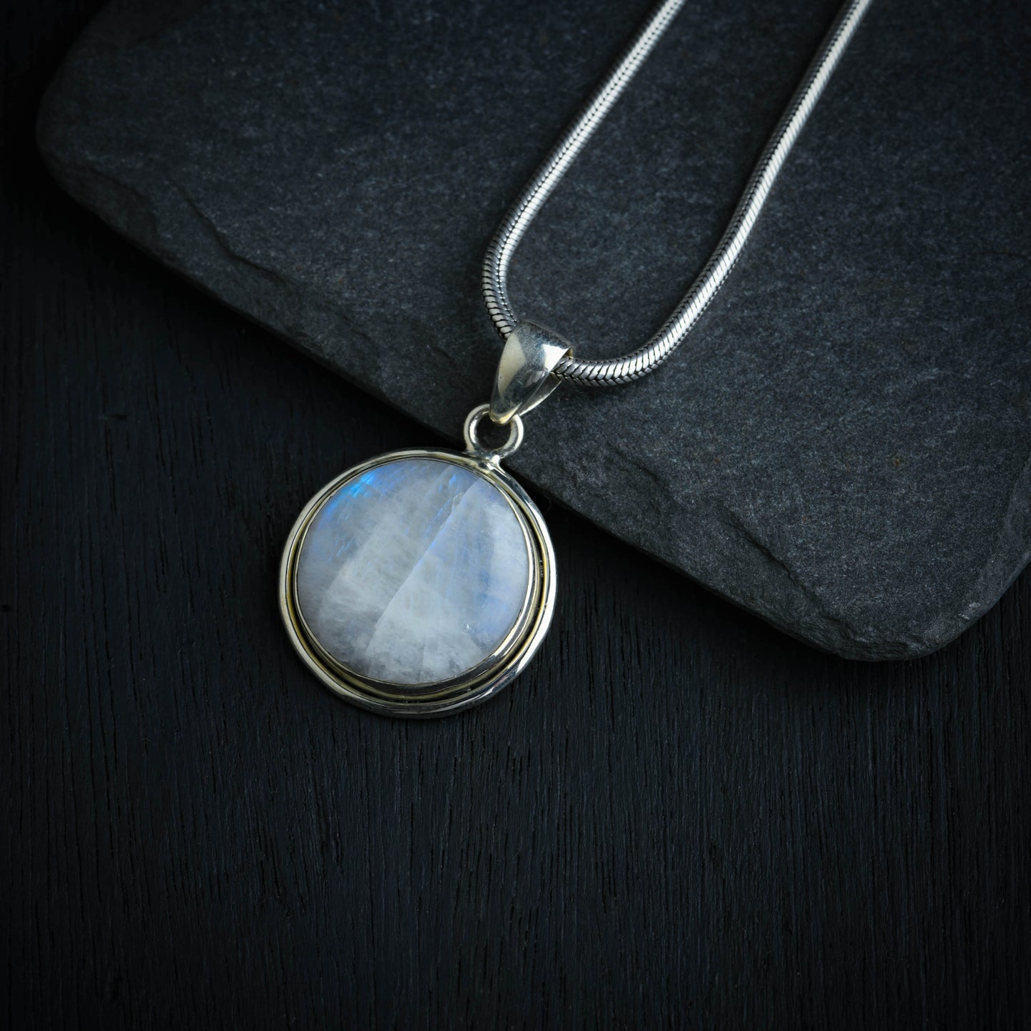 Moonstone Circle Silver Pendant