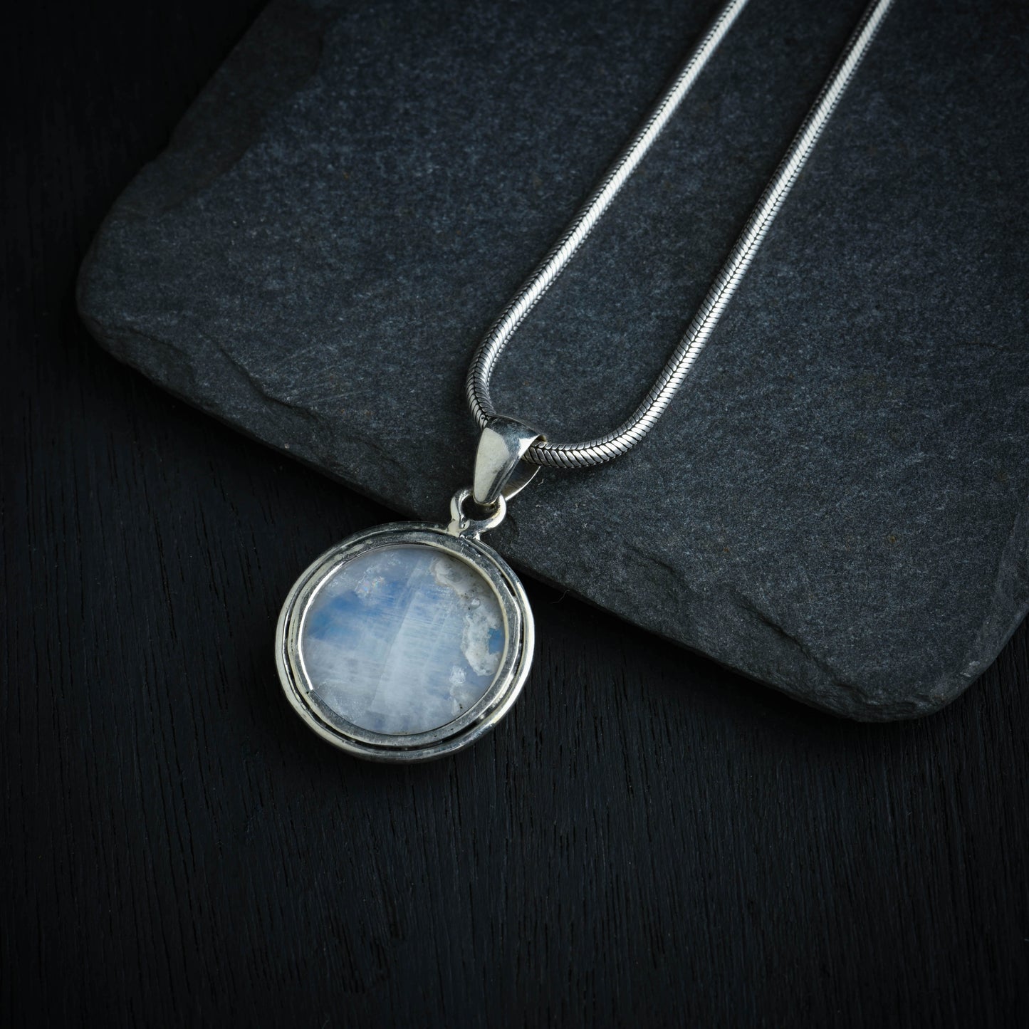 Moonstone Circle Silver Pendant