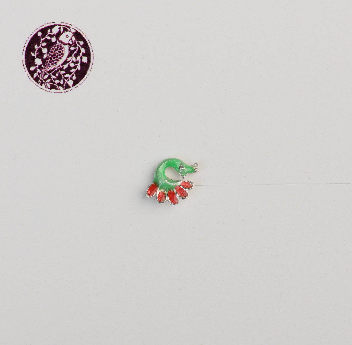 Green Peacock Meena Silver Nose Pin