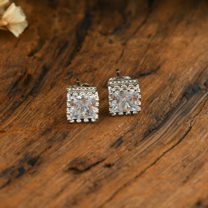 Square Cushion Cut Zircon Silver Earrings
