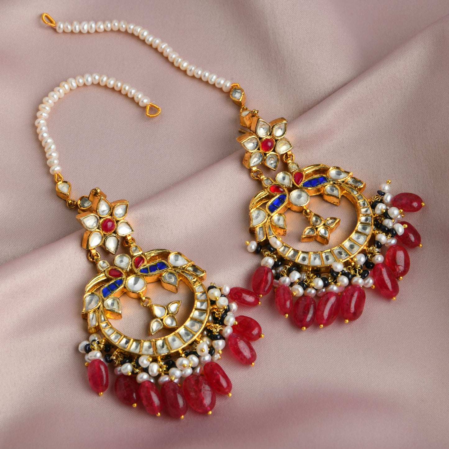 Royal Kundan Gold Plated Silver Chand Bali Earrings