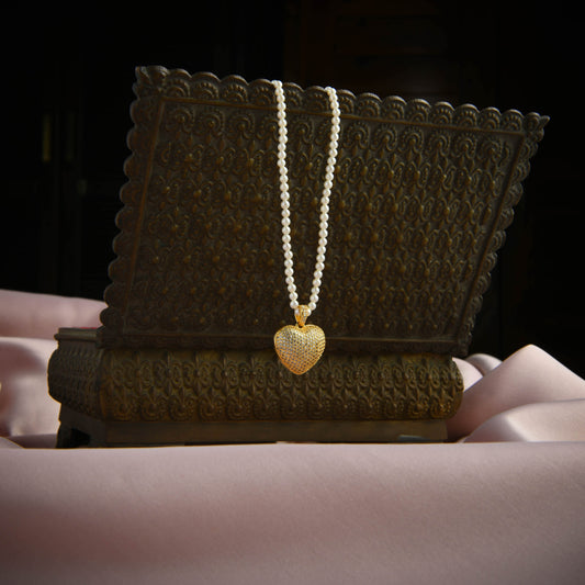 Diamond Heart Pearl Necklace
