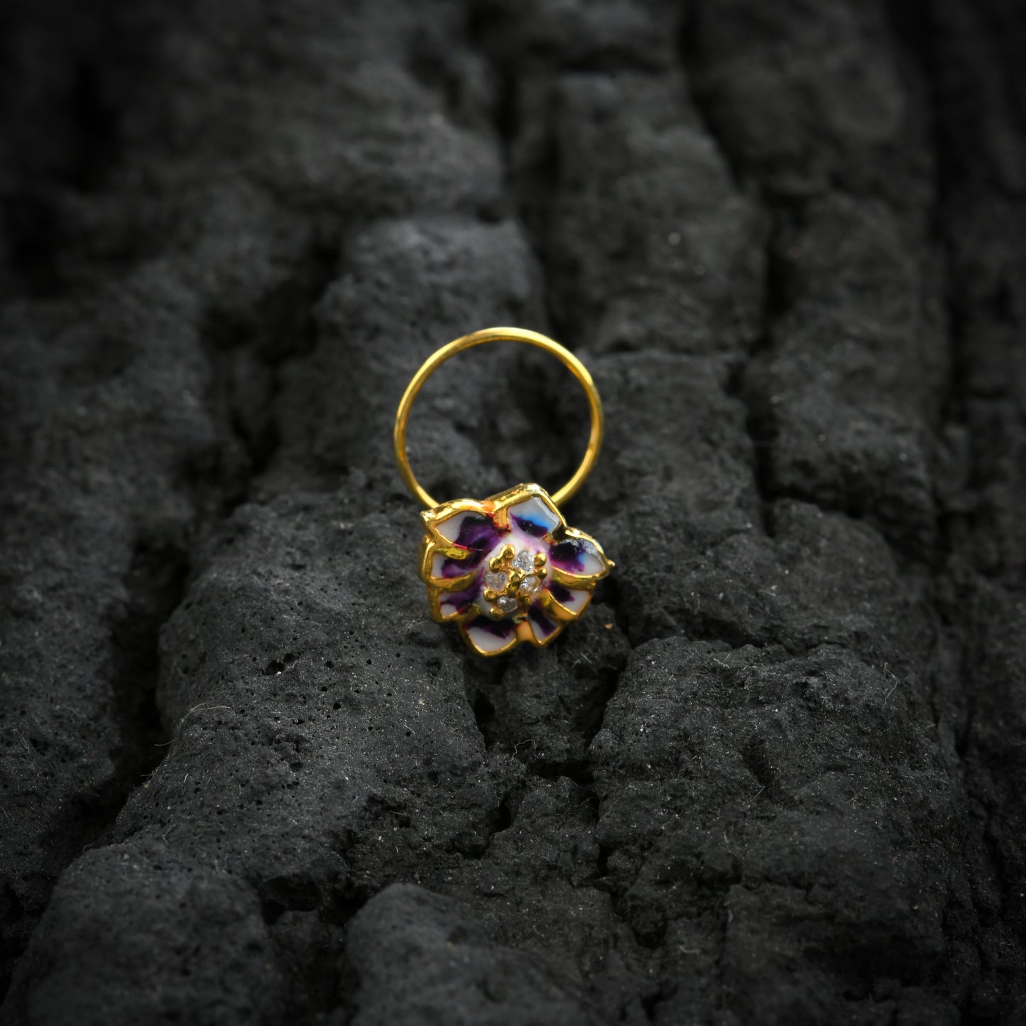 Purple Sensation Gold Plated Silver Nose Pin