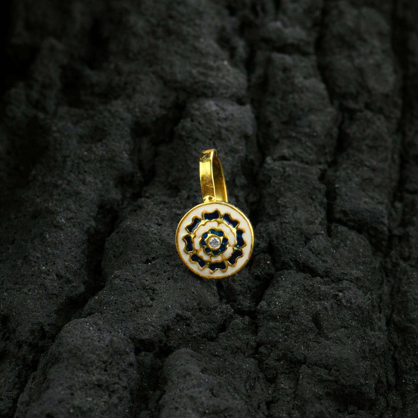 Blue Poppy Enamel Gold Plated Silver Nose Pin