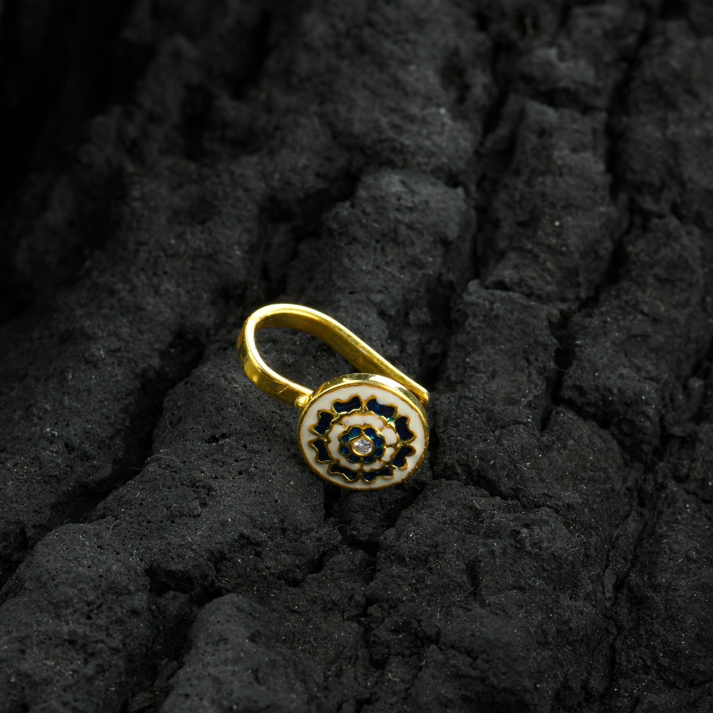 Blue Poppy Enamel Gold Plated Silver Nose Pin