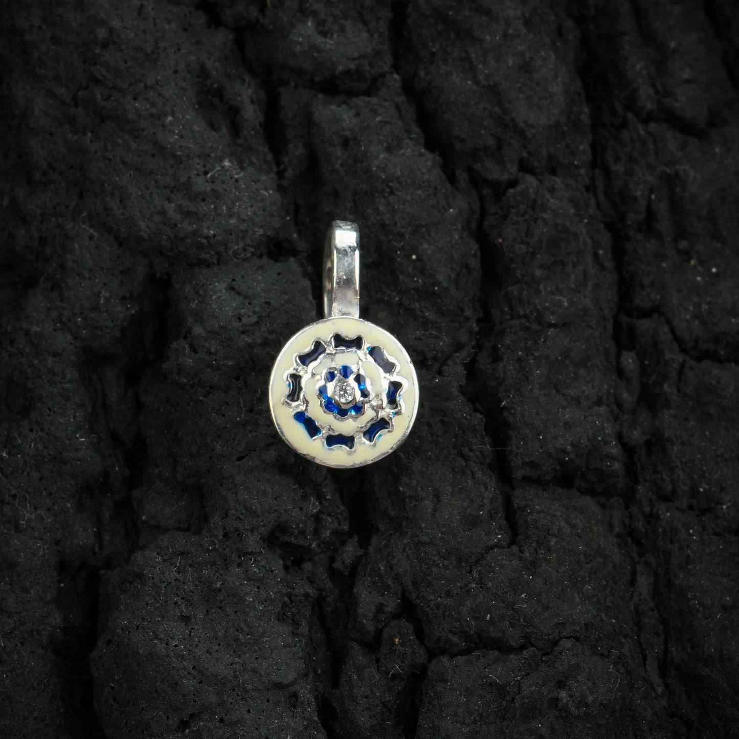 Blue Poppy Enamel Silver Nose Pin