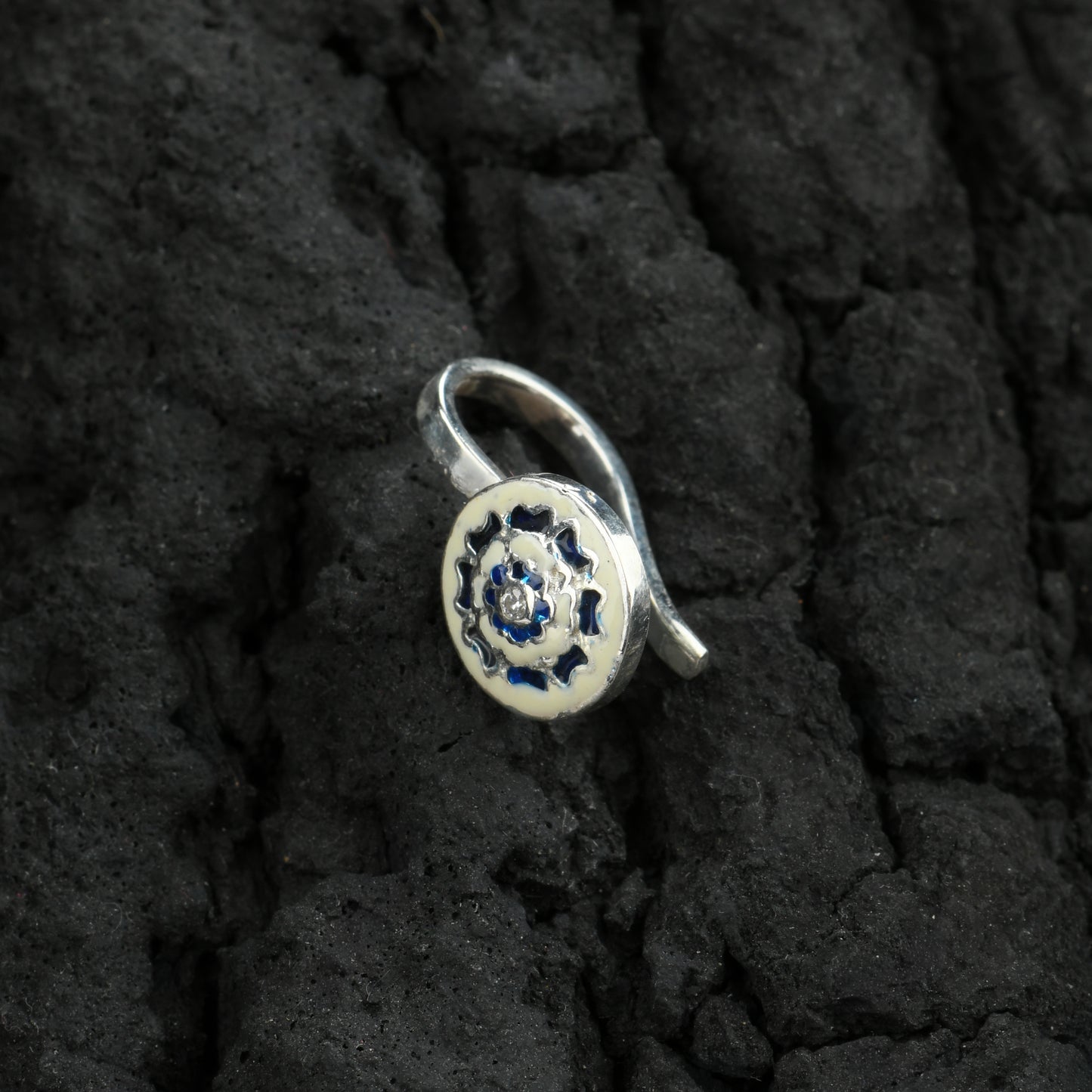 Blue Poppy Enamel Silver Nose Pin