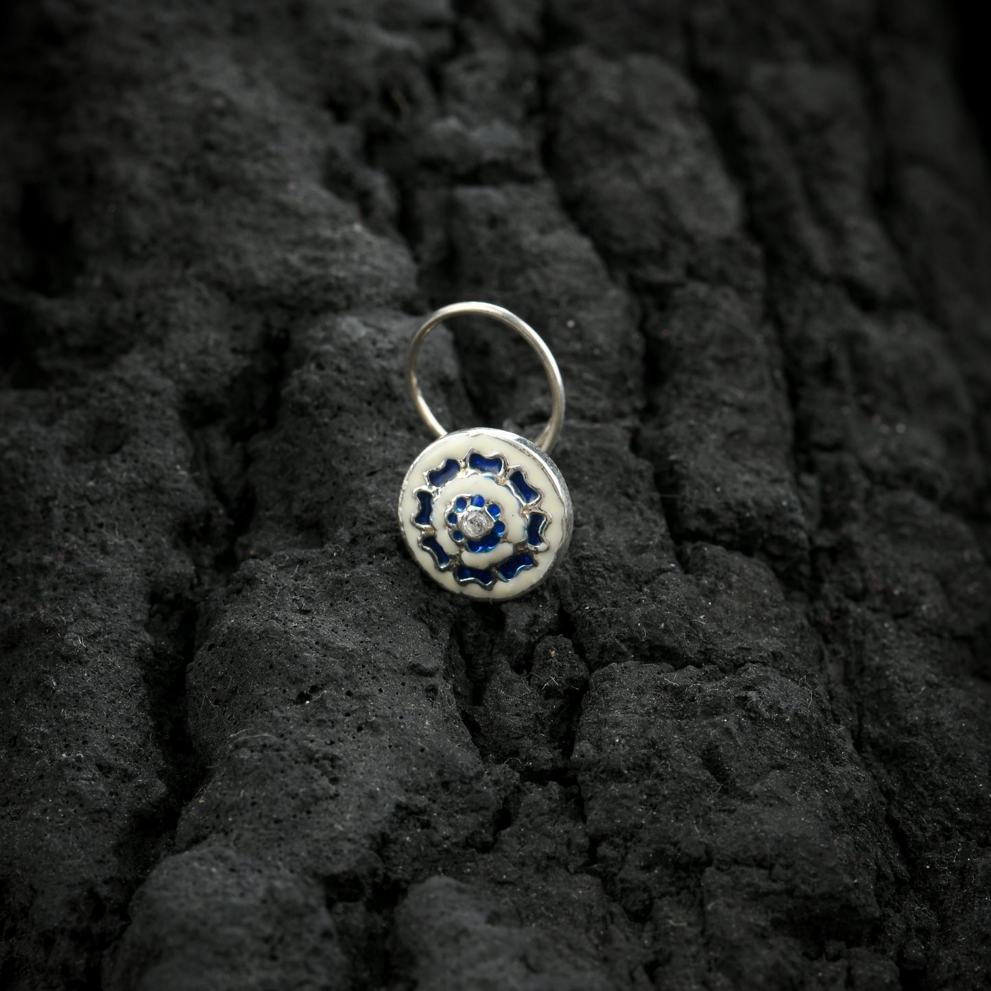 Blue Poppy Enamel Silver Nose Pin