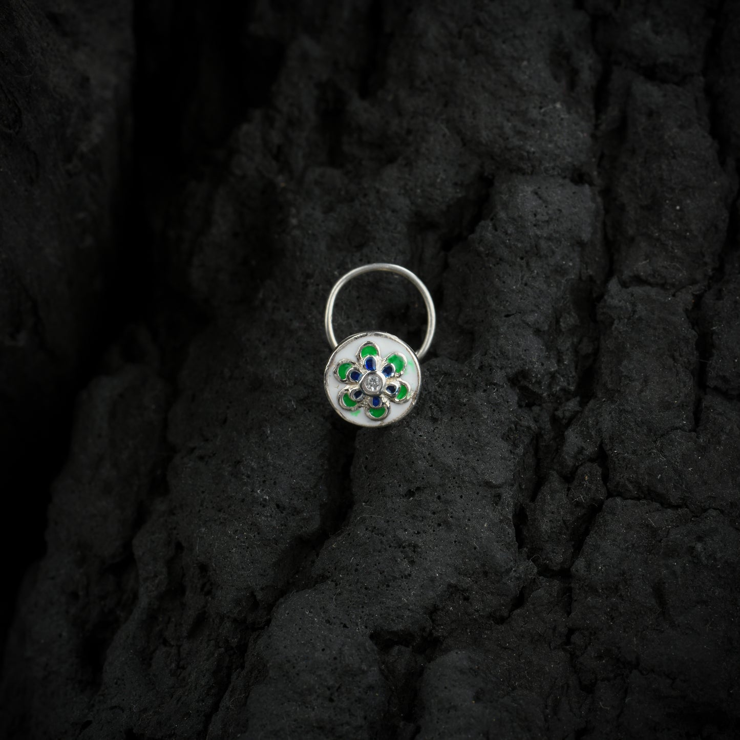 Pinwheel Enamel Silver Nose Pin