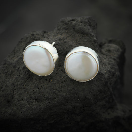 Elegant Coin Pearl Studs (925 Silver)