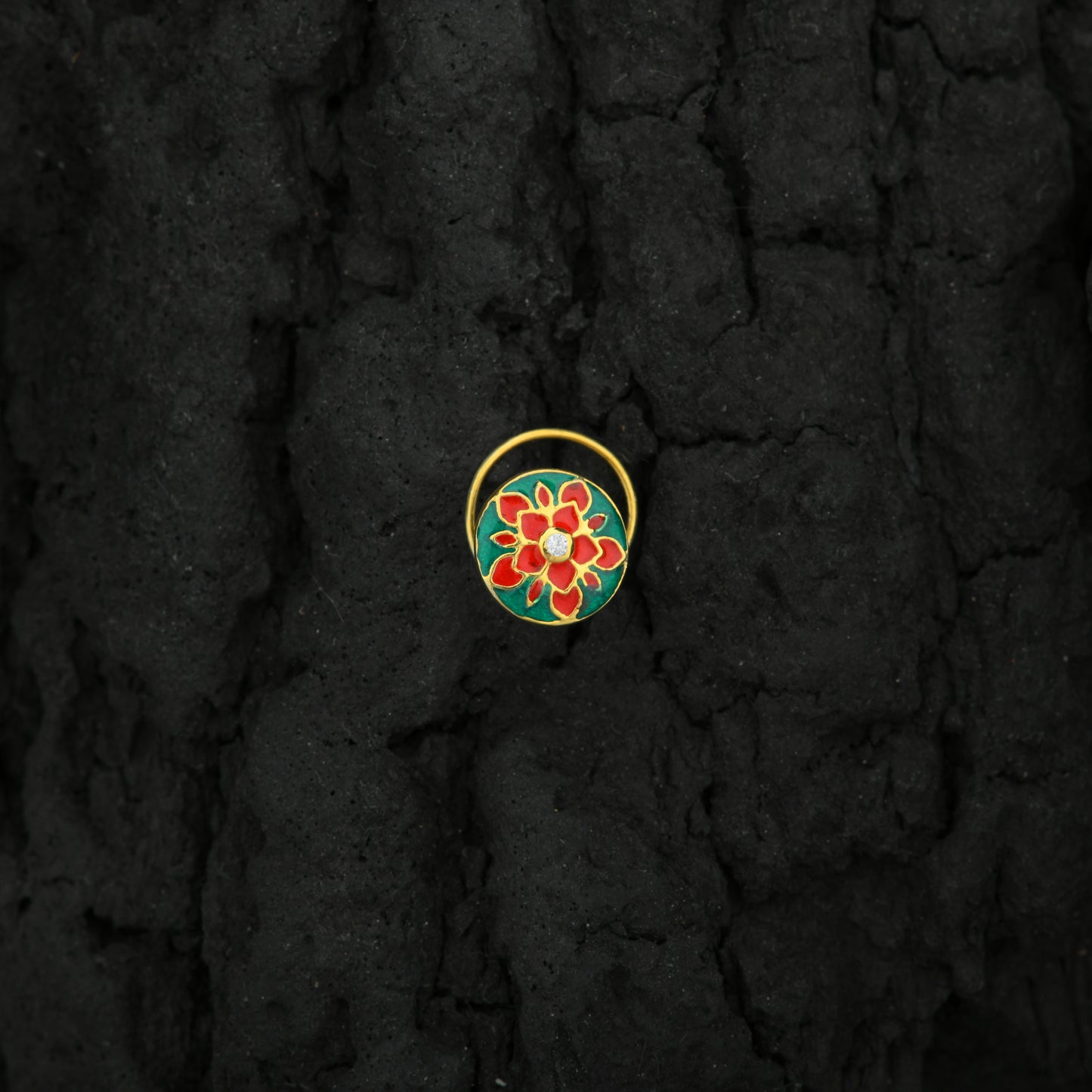 Red Carnation Gold Plated Silver Nose Pin