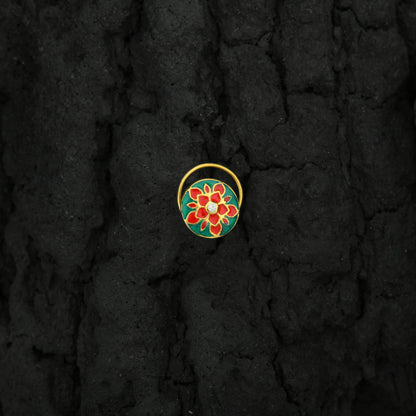 Red Carnation Gold Plated Silver Nose Pin