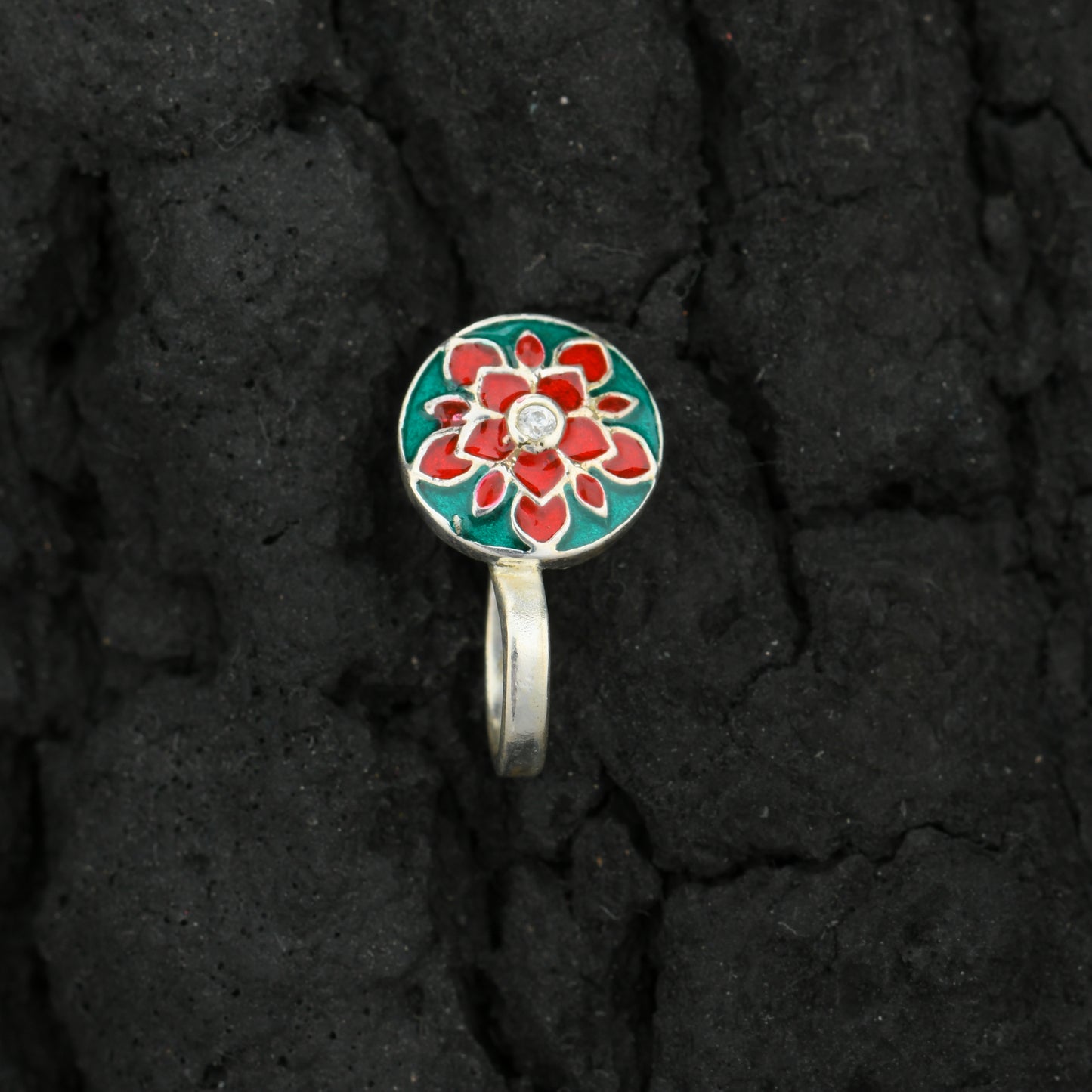 Red Carnation Enamel Silver Nose Pin