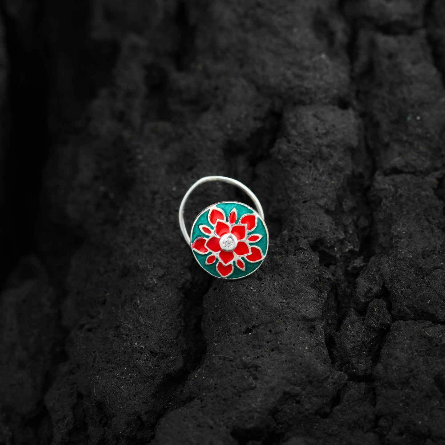Red Carnation Enamel Silver Nose Pin
