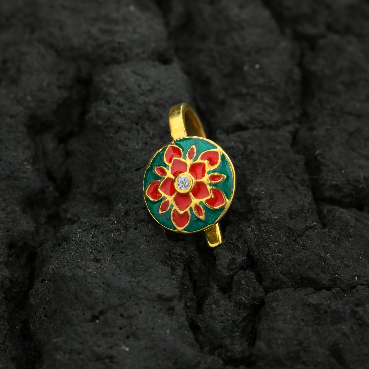 Red Carnation Gold Plated Silver Nose Pin