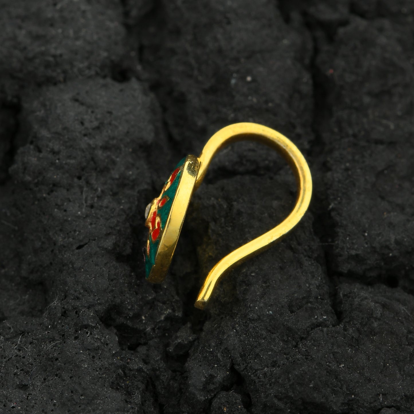 Red Carnation Gold Plated Silver Nose Pin