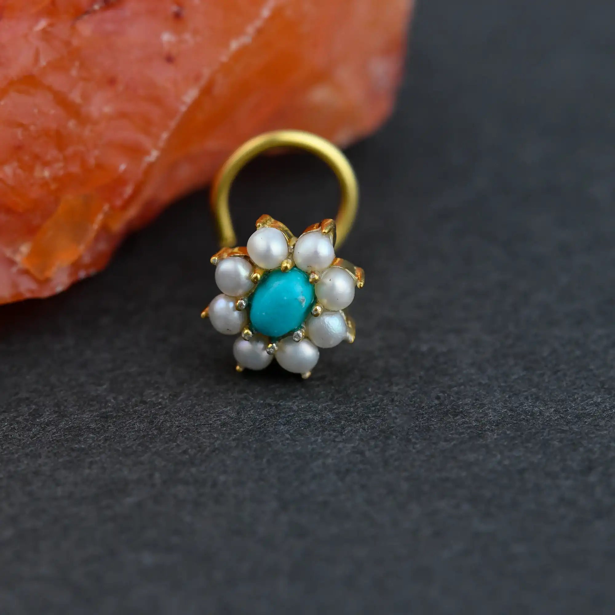 Moti Phool Gold Plated Silver Wire Nose Pin – Totapari