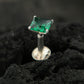 Emerald Green Square Silver Nose Pin(Screw Type)