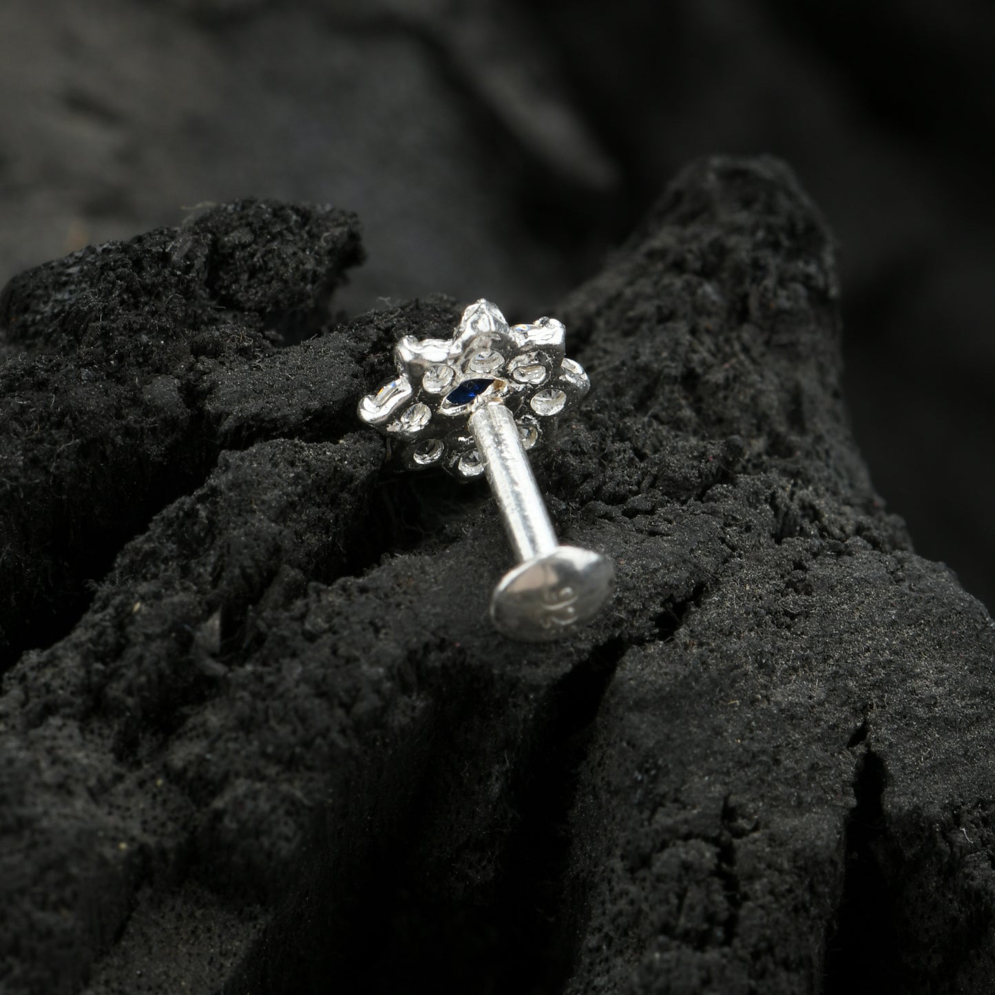 Blue Star CZ Silver Nose Pin