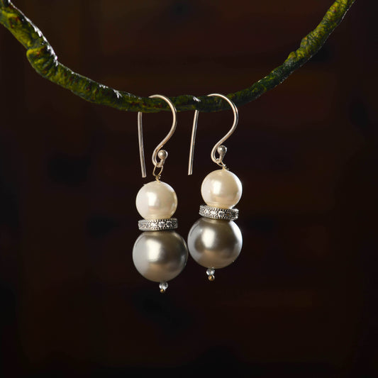 Silver Lining Zircon Pearl Earrings