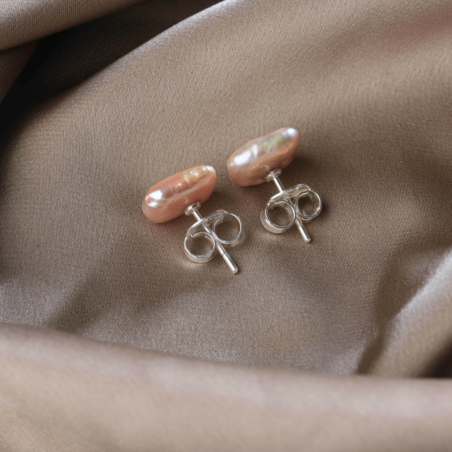 Peach Square Freshwater Pearl Studs