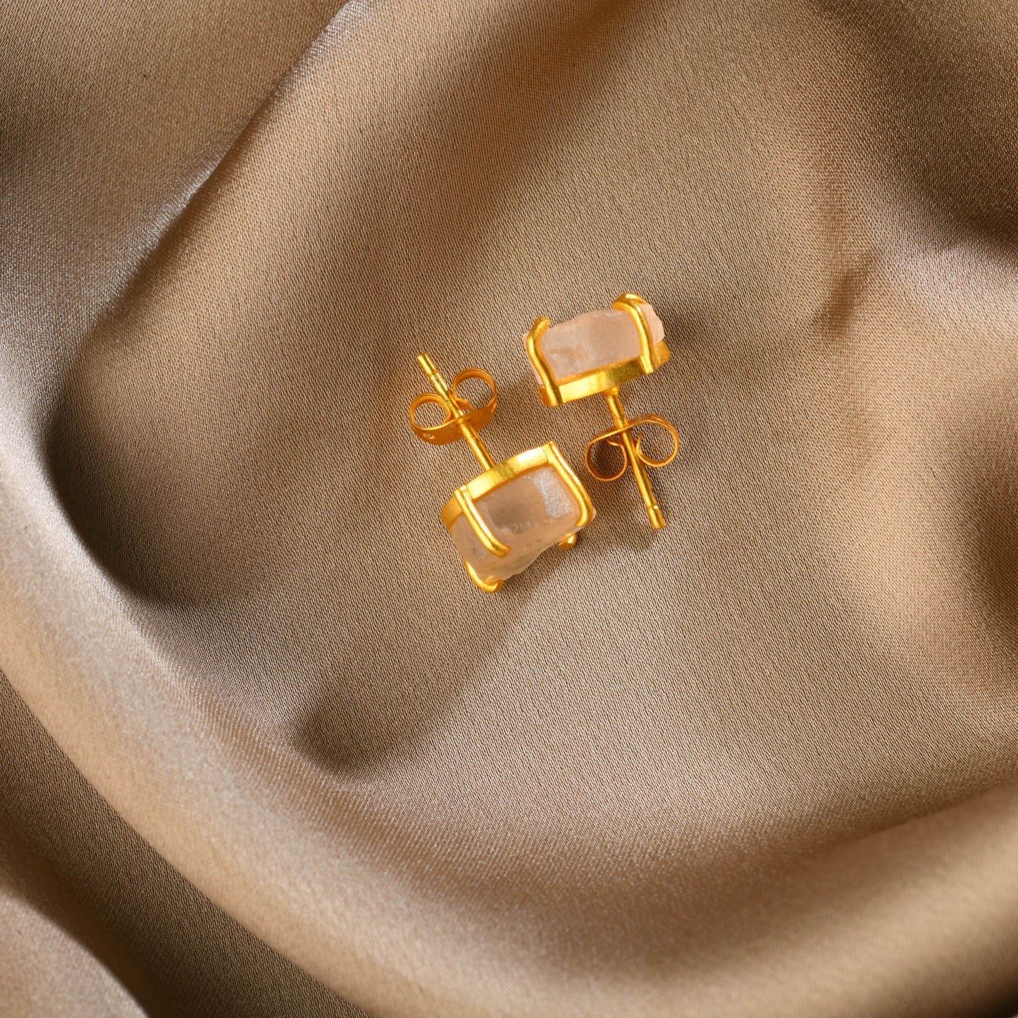 Natural Uncut Rose Quartz Studs