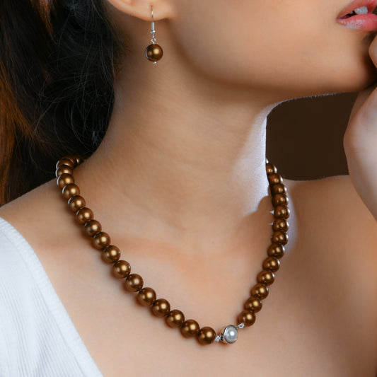 Coffee Brown Pearls Necklace Set