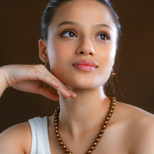 Coffee Brown Pearls Necklace Set