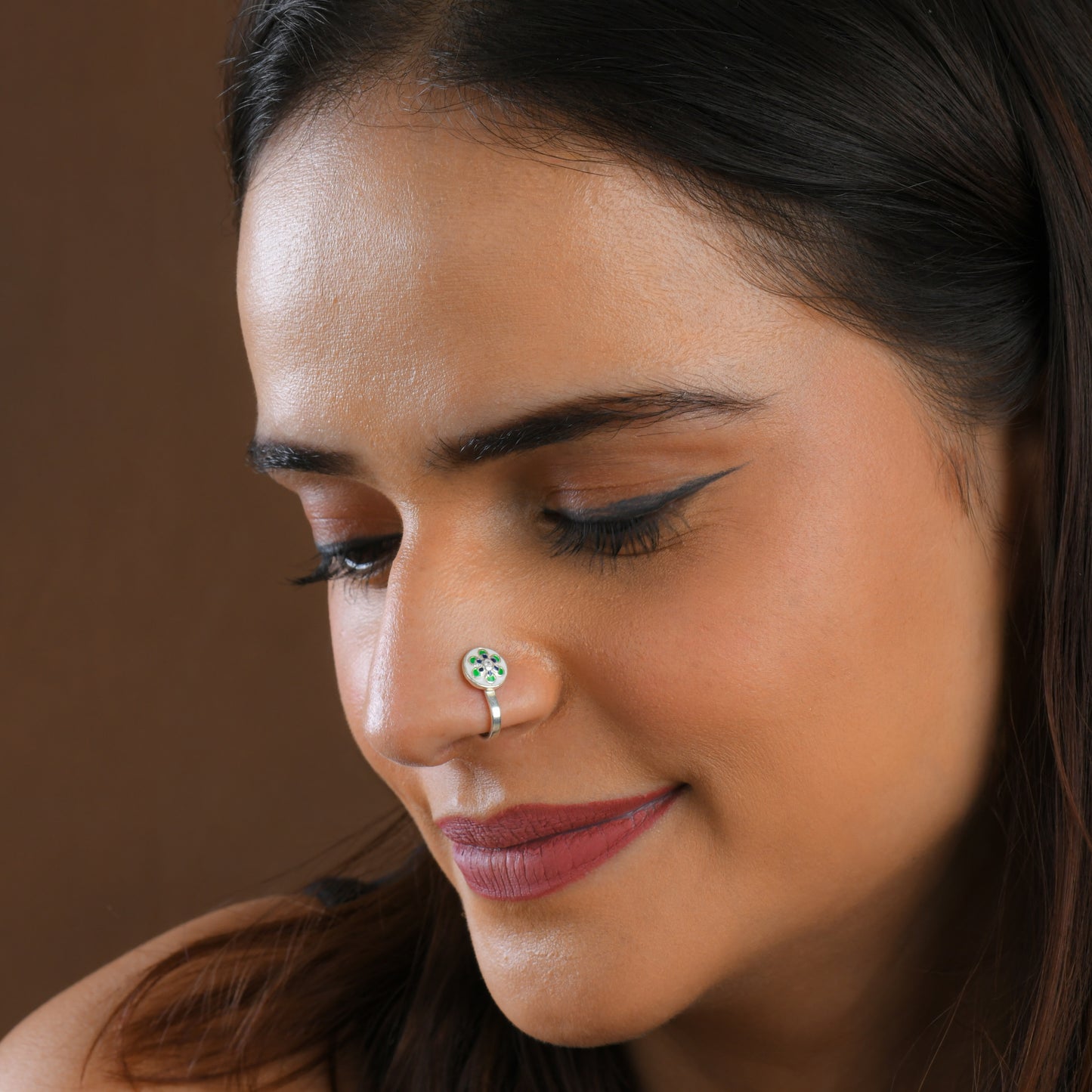 Pinwheel Enamel Silver Nose Pin