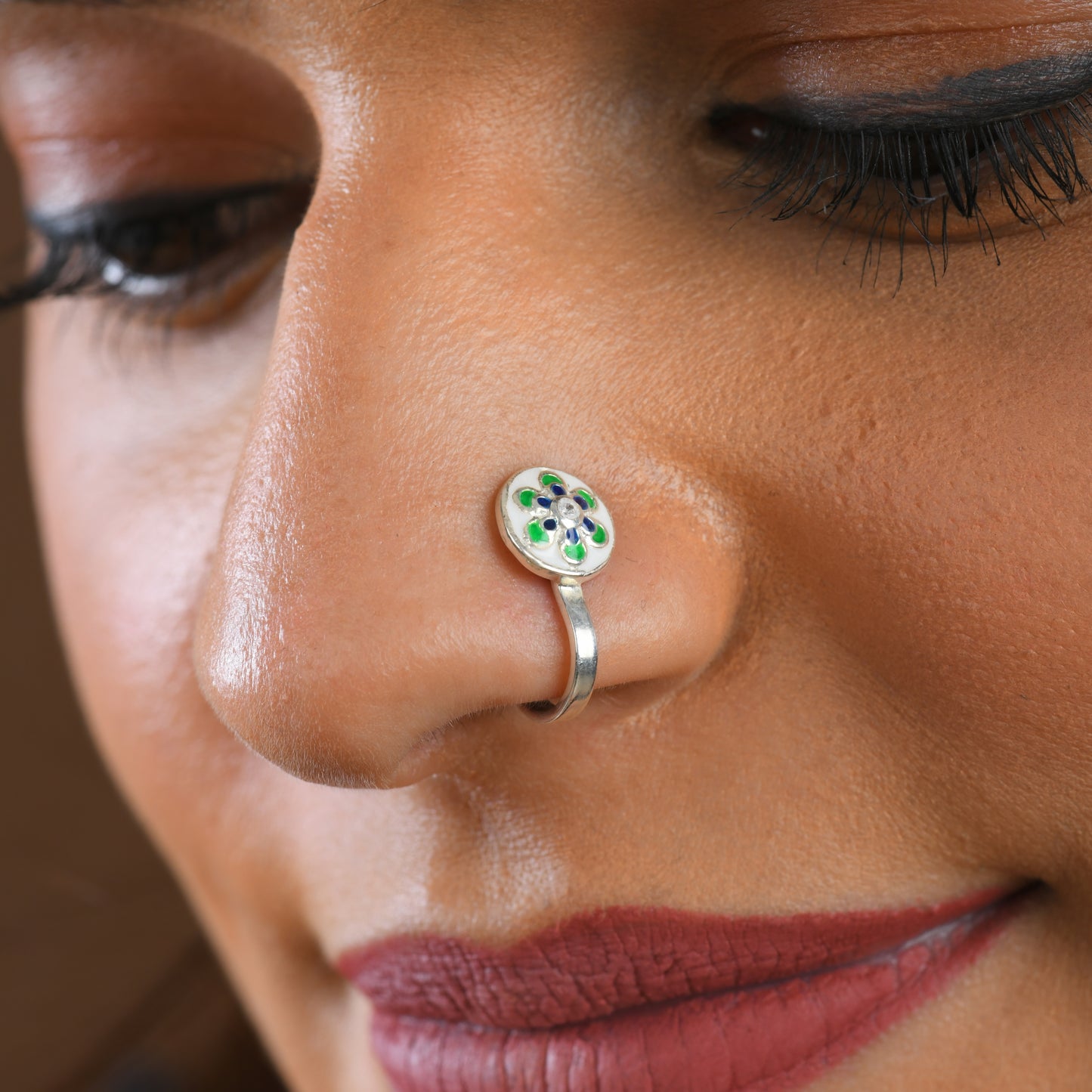 Pinwheel Enamel Silver Nose Pin