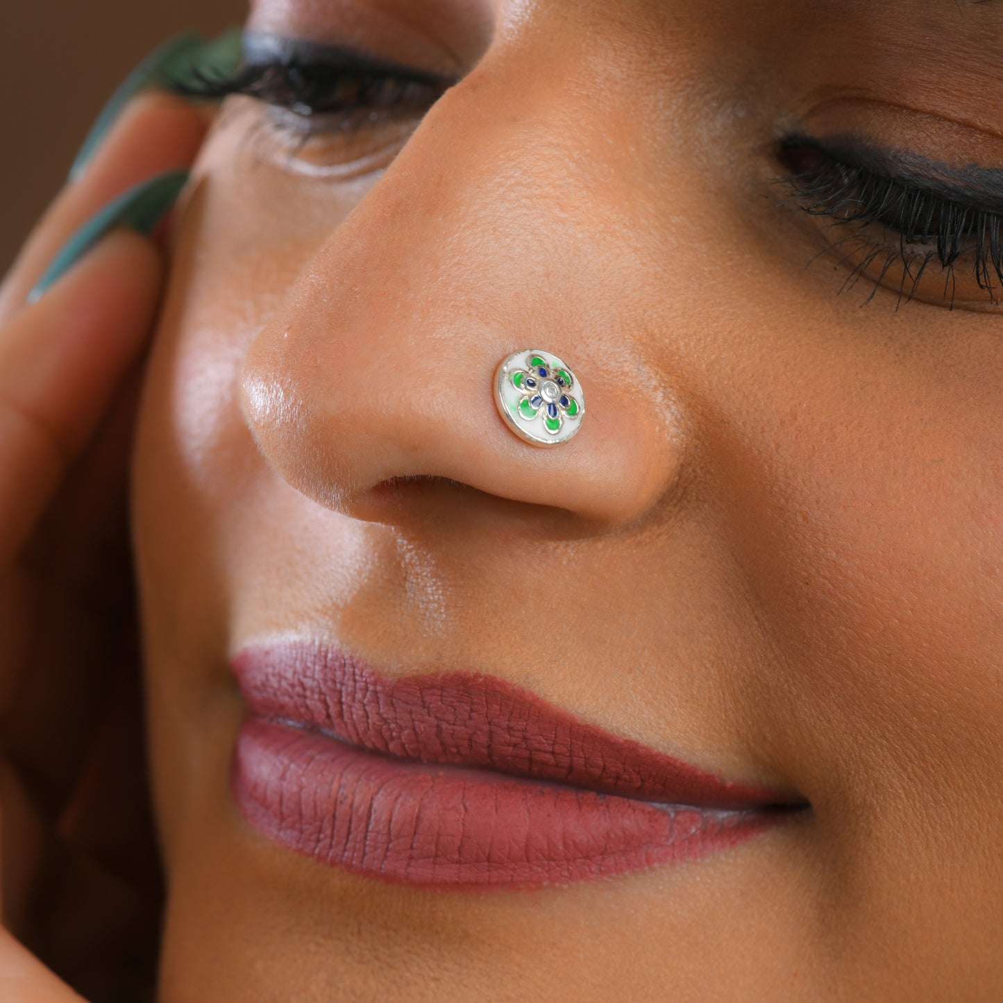 Pinwheel Enamel Silver Nose Pin