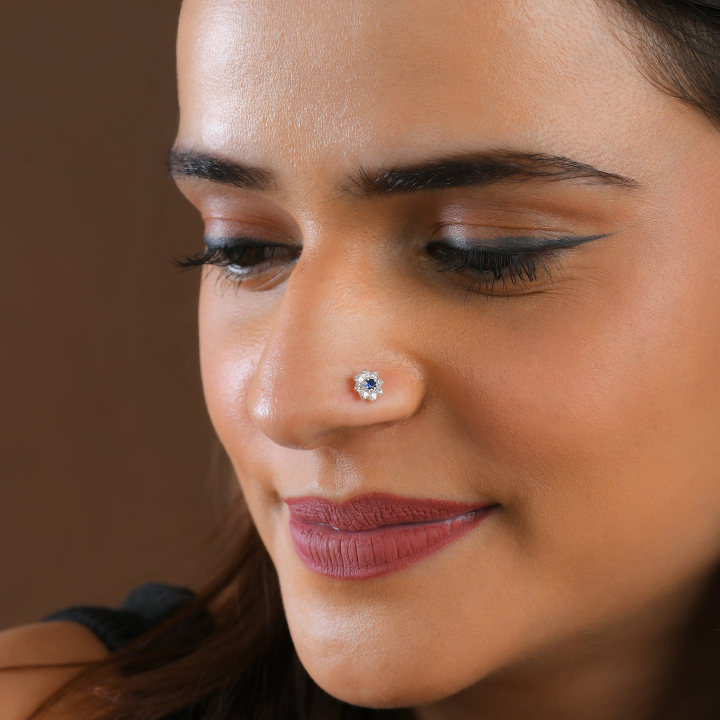 Blue Star CZ Silver Nose Pin