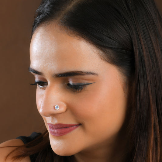 Blue Star CZ Silver Nose Pin