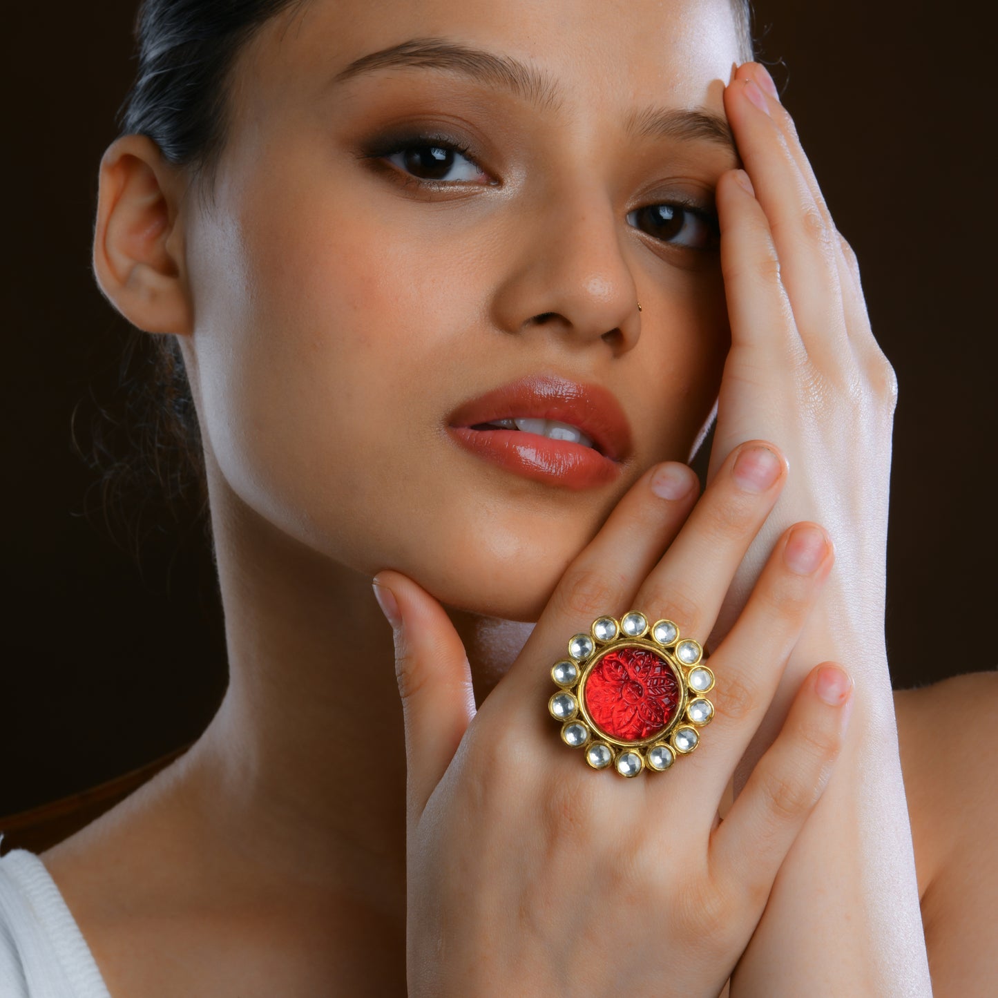 Wedding Ruby Red Kundan Ring