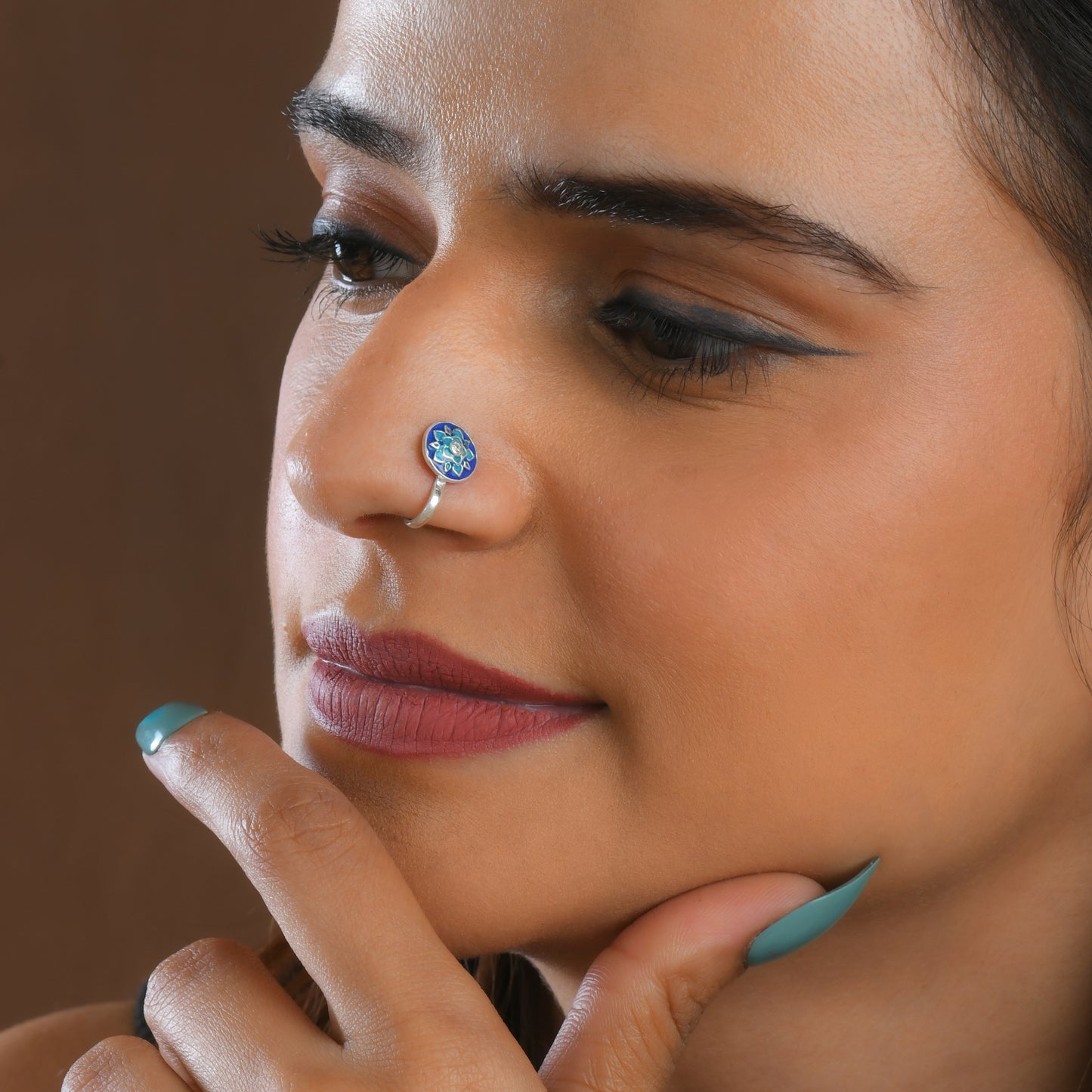 Blue Dahlia Silver Nose Pin