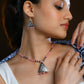 Hand Painted Pink Mystic Triangle Enamel Silver Necklace Set
