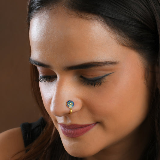 Blue Dahlia Gold Plated Silver Nose Pin