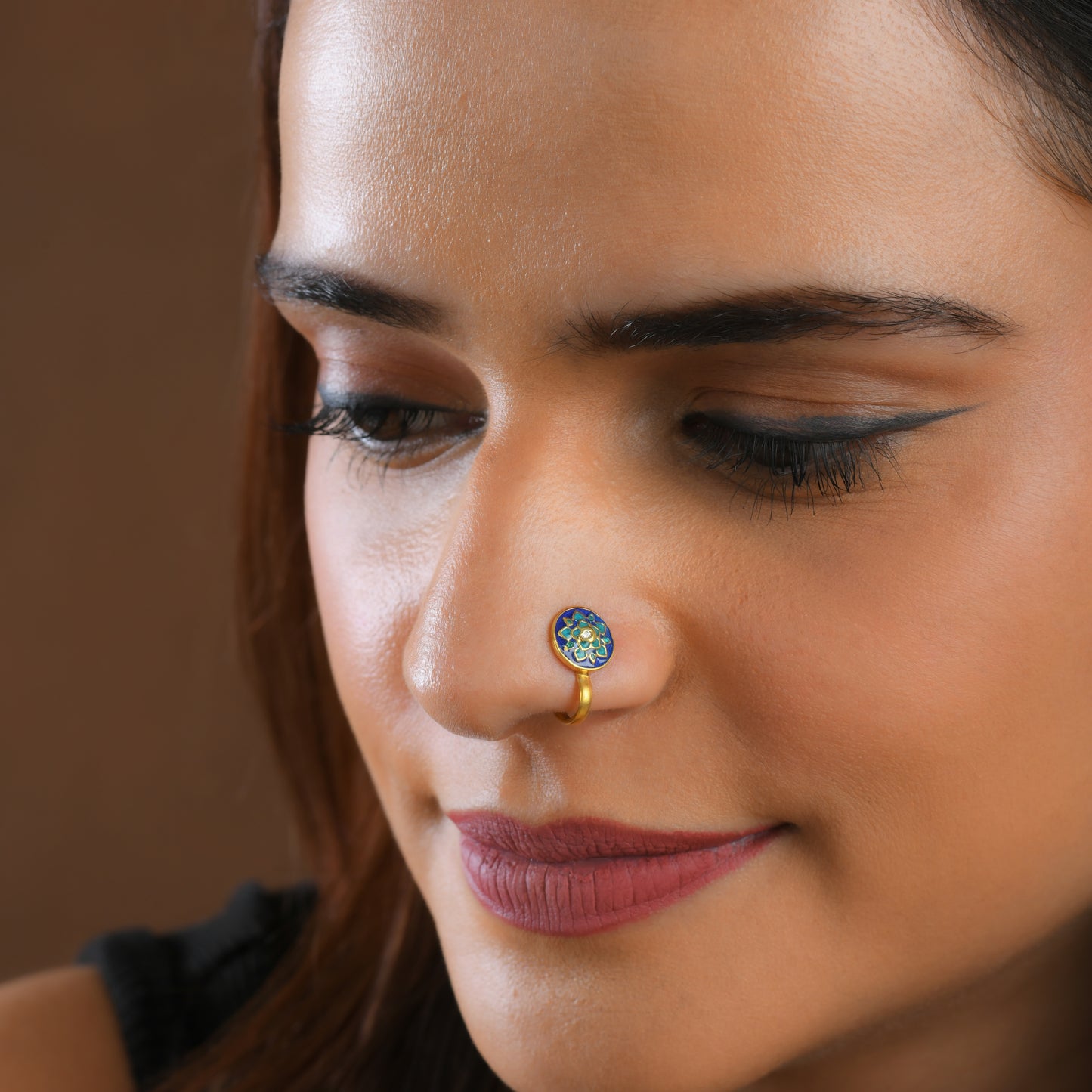 Blue Dahlia Gold Plated Silver Nose Pin