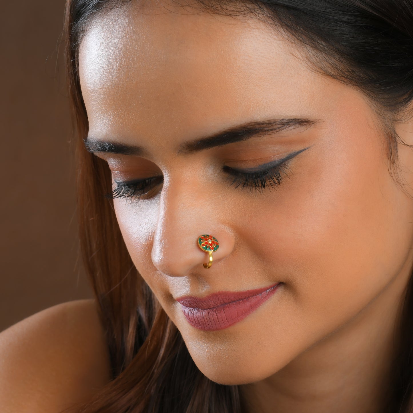 Red Carnation Gold Plated Silver Nose Pin