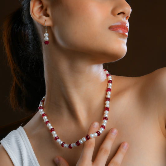 Ruby Melon Freshwater Pearl Necklace Set