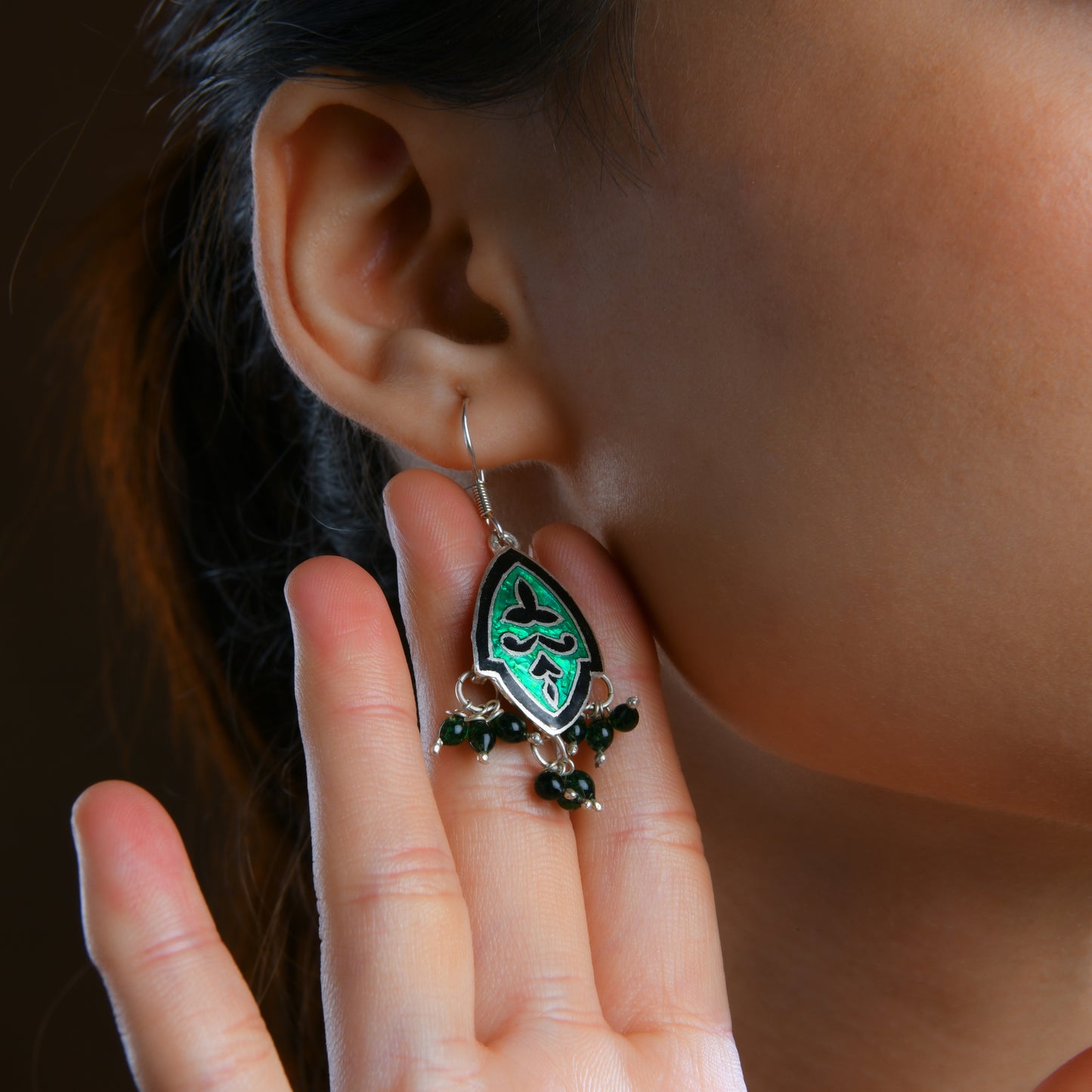 Hand Painted Kashmir Kali Enamel Silver Necklace Set